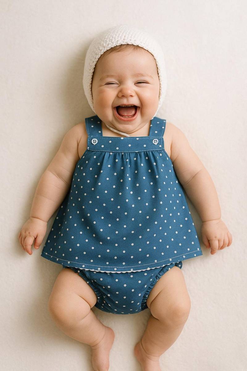 Robe Bébé-3 Mois-Baby Kleid 3 Monate-Dots Kleid-Blaues von MilsAtelier