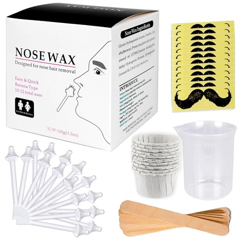 Nose Wax Kit Nasenhaar Wachs Haarentfernung Set für Männer und Frauen 100 g Nasenhaarwachs, 20 sicheren Spitzenapplikatoren, 10 Behältern und 10 Schnurrbart Schablonen Sicher, einfach, schnell von Milukon