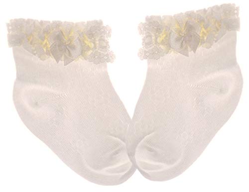 Milusie Frilly Babysocken Weiß Socken Creme Rüschen Strümpfe Baby und Kinder Fest 15-23 (56/62) von Milusie