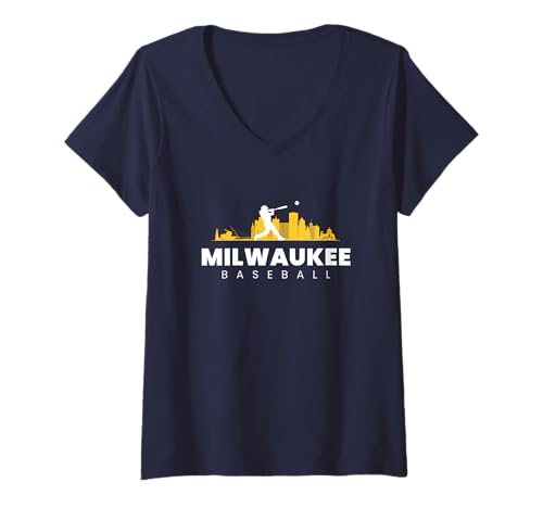 Damen Baseball-Liebhaber im Vintage-Look im minimalistischen Retro-Look T-Shirt mit V-Ausschnitt von Milwaukee Baseball Lovers