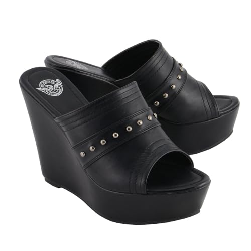 Milwaukee Leder Damen Offener Zehenkeil (Schwarz, 9) von Milwaukee Leather