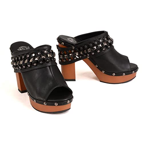 Milwaukee Performance Damen Zehen-Plateau-Clog mit Wickelnoppen (schwarz, Größe 42) von Milwaukee Performance
