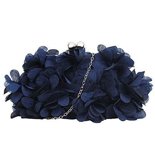 Milya Damen Clutch Blumen Elegante Brauttasche Hochzeit Party Kleidertasche Abendtasche Handtasche mit Kette Kiss Lock, Blau von Milya