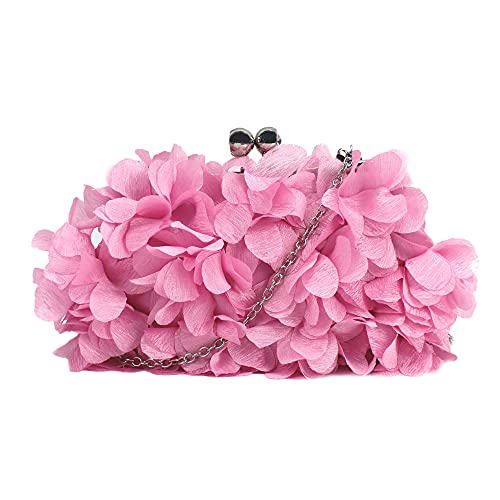 Milya Damen Clutch Blumen Elegante Brauttasche Hochzeit Party Kleidertasche Abendtasche Handtasche mit Kette Kiss Lock, Pink von Milya