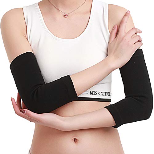 Milya Damen Elastische Ärmlinge Ärmel Atmungsaktiv, Baumwollen Armwärmer Anti-Rutsch Ellenbogenbandage, Armstulpen für Damen Schwarz S, 1 Paar von Milya