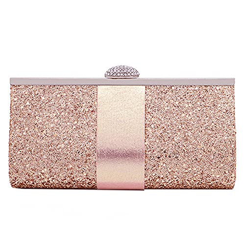 Milya Damen Glitzer Clutch Abendtasche, Strass Handtasche Hochzeit Party Unterarmtasche Umhängetasche Schultertasche mit Ketten Gurt, Rosa von Milya