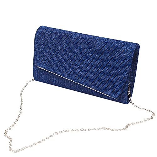 Milya Damen Glitzer Clutch Abendtasche, Strass Handtasche Hochzeit Party Unterarmtasche Umhängetasche Schultertasche mit Schulterkette, Blau von Milya