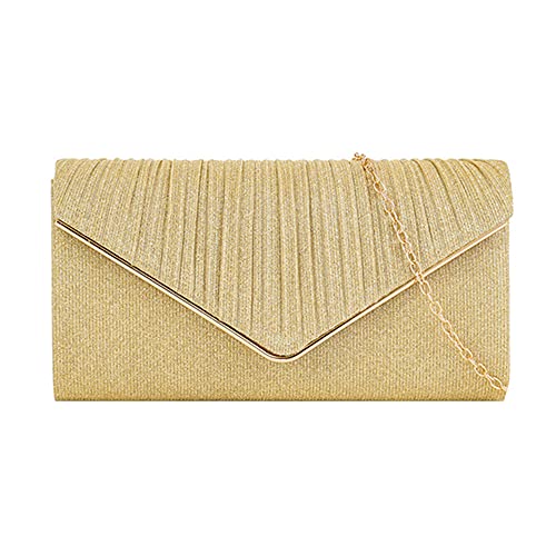 Milya Damen Glitzer Clutch Abendtasche, Strass Handtasche Hochzeit Party Unterarmtasche Umhängetasche Schultertasche mit Schulterkette, Gold von Milya