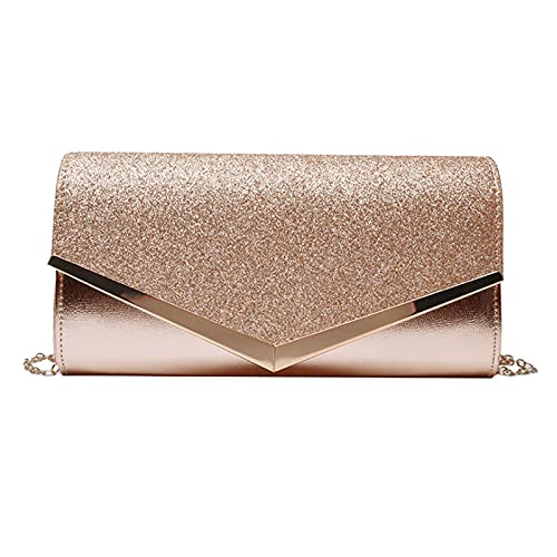 Milya Damen Glitzer Clutch Strass Abendtasche, Braut Envelope Handtasche Hochzeit Party Unterarmtasche Umhängetasche Schultertasche mit Schulterkette, Rosegold von Milya