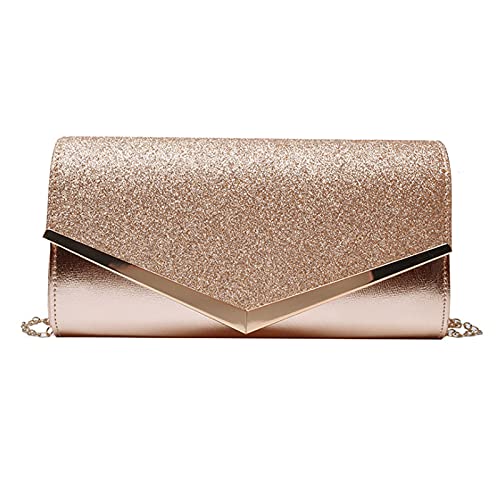 Milya Damen Glitzer Clutch Strass Abendtasche, Braut Envelope Handtasche Hochzeit Party Unterarmtasche Umhängetasche Schultertasche mit Schulterkette, Rosegold von MilyaDE