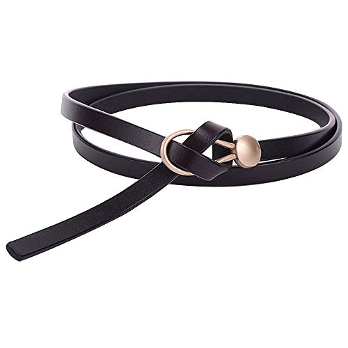 Milya Damen Leder Gürtel Taillengürtel Schick Damengürtel Round Buckle Belt Ledergürtel mit Ringschnalle Schmal Poppig Jeans Kleid Belt (Dunkelbraun) von MilyaDE