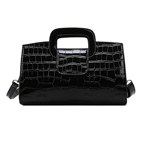 Milya Damen Vintage Krokodil Lackleder Handtasche Clutch Henkeltasche Abendtasche Umhängetasche Ledertasche Schultertasche mit Schulteriemen Muttertaggeschenk, Lackleder Schwarz von Milya