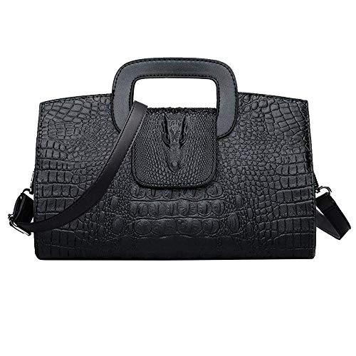 Milya Damen Leder Vintage Handtasche Clutch Henkeltasche Abendtasche Umhängetasche Ledertasche Schultertasche mit Schulteriemen (Krokodil Muster Schwarz) von Milya