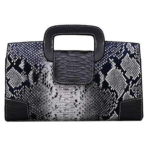 Milya Damen Leder Vintage Handtasche Clutch Henkeltasche Abendtasche Umhängetasche Ledertasche Schultertasche mit Schulteriemen (Schlange Muster Schwarz) von Milya