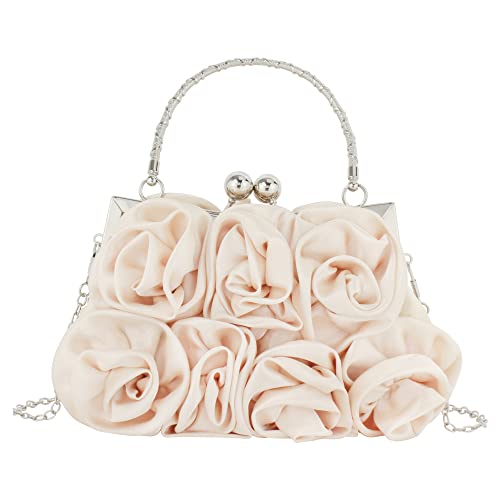 Milya Damen Satin Clutch Blumen Elegante Brauttasche Hochzeit Party Kleidertasche Abendtasche Handtasche mit Kette Kiss Lock von Milya