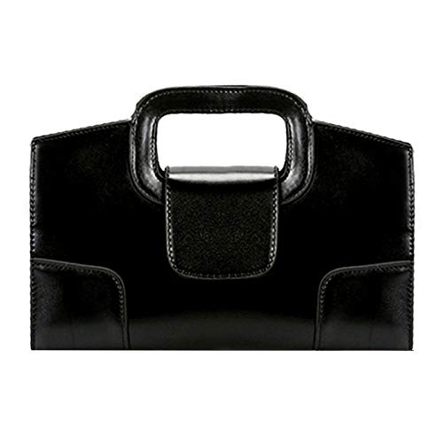 Milya Damen Vintage Handtasche Clutch Henkeltasche Abendtasche Umhängetasche Ledertasche Schultertasche mit Kette Gurt, 29 * 6,5 * 18cm Schwarz von Milya