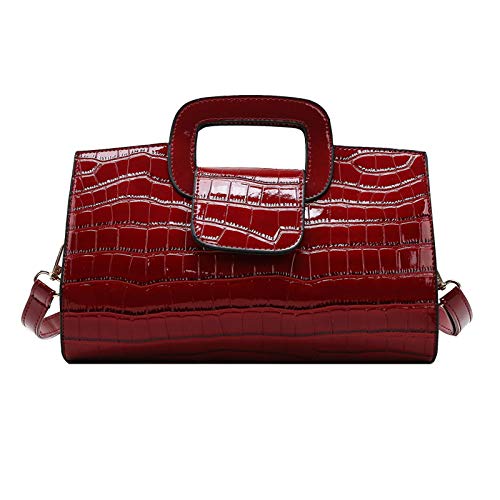 Milya Damen Vintage Krokodil Lackleder Handtasche Clutch Henkeltasche Abendtasche Umhängetasche Ledertasche Schultertasche mit Schulteriemen, Lackleder Rot von Milya