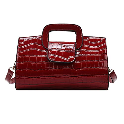 Milya Damen Vintage Krokodil Lackleder Handtasche Clutch Henkeltasche Abendtasche Umhängetasche Ledertasche Schultertasche mit Schulteriemen, Lackleder Rot von MilyaDE