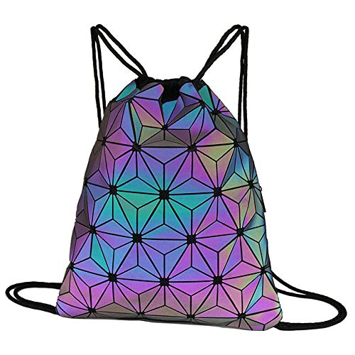 MilyaDE Geometrische Sporttasche Rucksack mit Tunnelzug Leuchtend Turnbeutel Reflektierend Jutebeutel Sportbeutel Strandbeutel Gymbag Gymsack, 32 * 40cm von MilyaDE