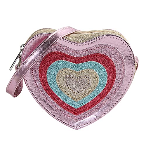 MilyaDE Mädchen PU Leder Umhängetasche Herzförmig Glitzer Prinzessin Mini Taschen, Kinder Cross Body Handtasche Schultertasche von MilyaDE