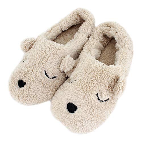 Milya Plüsch Weiche Hausschuhe Liebespaar Winter Pantoffeln Slippers mit Süße Cartoon Bär Beige Größe 36-37 von Milya