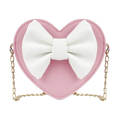MilyaDE Süße Mädchen PU Leder Umhängetasche Herzförmig Schleife Prinzessin Mini Taschen, Kinder Cross Body Handtasche Schultertasche von MilyaDE