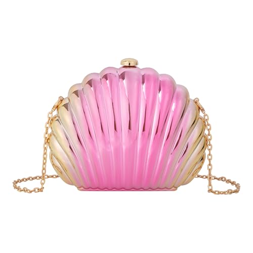 MilyaDE Acryl Muschel Clutch Damen Mini Glänzend Handtasche Geldbörse Schultertasche Umhängetasche mit Ketten, Rosa von MilyaDE