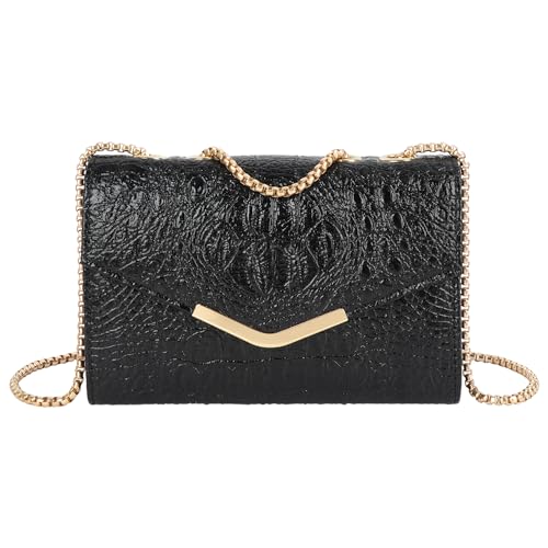 MilyaDE Damen Krokodil Umhängetasche Clutch Vintage Kunstlackleder Kleine Handtasche Kette Schultertasche Abendtasche von MilyaDE