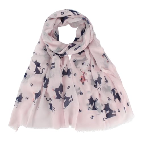 MilyaDE Damen Seidenschal Elegant Halstuch Katze Fußspuren Leichter Schal Kurze Fransen Saum Warm Tuch Stola für Frauen 70 * 180cm, Rosa von MilyaDE