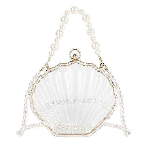 MilyaDE Damen Transparente Clutch Acryl Klare Muschel Geldbörsen Durchsichtige Schultertasche Umhängetaschen Handtasche mit 2 Perlen Ketten MilyaDE Damen Transparente Clutch Acryl Klare Muschel Geldbörsen Durchsichtige Schultertasche Umhängetaschen Handtasche mit 2 Perlen Ketten von MilyaDE