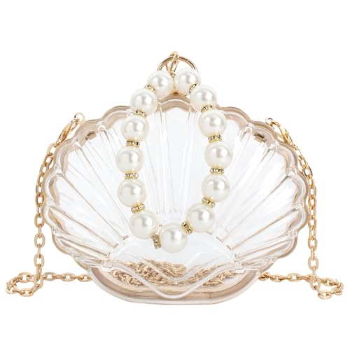 MilyaDE Damen Transparente Clutch Mini Acryl Klare Muschel Geldbörsen Durchsichtige Schultertasche Umhängetaschen Handtasche mit Perlen Ketten MilyaDE Damen Transparente Clutch Mini Acryl Klare Muschel Geldbörsen Durchsichtige Schultertasche Umhängetaschen Handtasche mit Perlen Ketten von MilyaDE