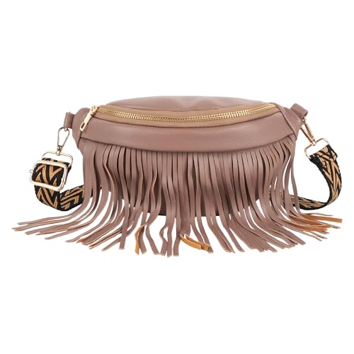 MilyaDE PU Leder Hüfttasche Fransen Bauchtasche Schultertasche Umhängetasche mit Breitem Hüftgurt, Khaki von MilyaDE