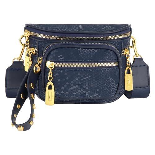 MilyaDE PU Leder Hüfttasche Nieten Bauchtasche Schultertasche Umhängetasche mit Breitem Hüftgurt, Blau von MilyaDE