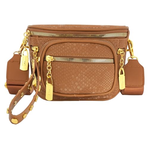 MilyaDE PU Leder Hüfttasche Nieten Bauchtasche Schultertasche Umhängetasche mit Breitem Hüftgurt, Braun von MilyaDE