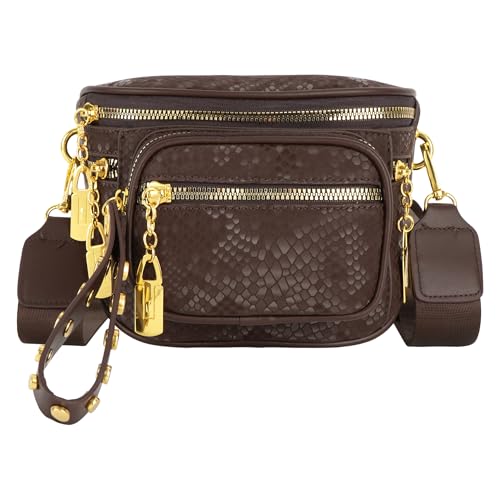 MilyaDE PU Leder Hüfttasche Nieten Bauchtasche Schultertasche Umhängetasche mit Breitem Hüftgurt, Khaki von MilyaDE