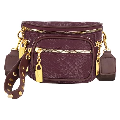 MilyaDE PU Leder Hüfttasche Nieten Bauchtasche Schultertasche Umhängetasche mit Breitem Hüftgurt, Rot von MilyaDE