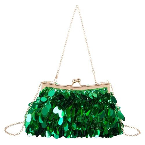 MilyaDE Pailletten Clutch Handtasche Damen Sparkly Geldbörse Abendtasche Glitzer Partytasche Hochzeit Schultertasche mit 2 Ketten, Grün von MilyaDE