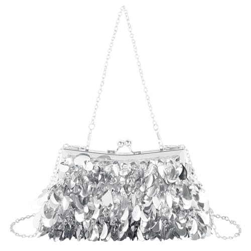 MilyaDE Pailletten Clutch Handtasche Damen Sparkly Geldbörse Abendtasche Glitzer Partytasche Hochzeit Schultertasche mit 2 Ketten, Silber von MilyaDE