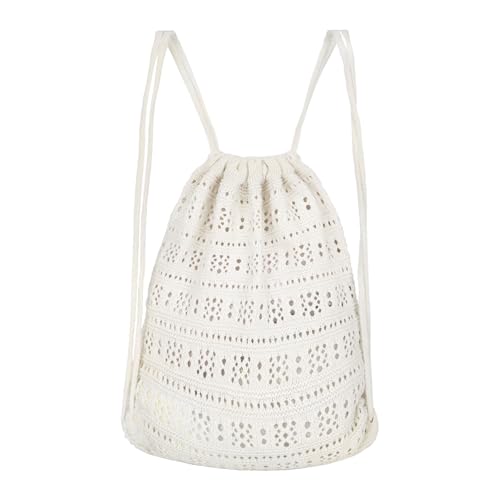 MilyaDE Sommer Rucksack mit Kordelzug Böhmische Turnbeutel mit Tunnelzug Jutebeutel Strandbeutel Stofftasche, Beige von MilyaDE