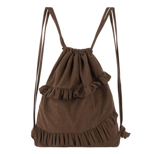 MilyaDE Sommer Rucksack mit Kordelzug Cord Böhmische Turnbeutel mit Tunnelzug Jutebeutel Strandbeutel Stofftasche, Kaffeebraun von MilyaDE