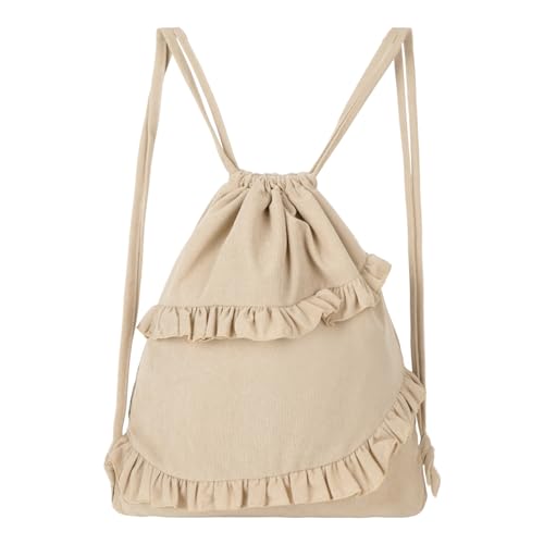 MilyaDE Sommer Rucksack mit Kordelzug Cord Böhmische Turnbeutel mit Tunnelzug Jutebeutel Strandbeutel Stofftasche, Khaki von MilyaDE