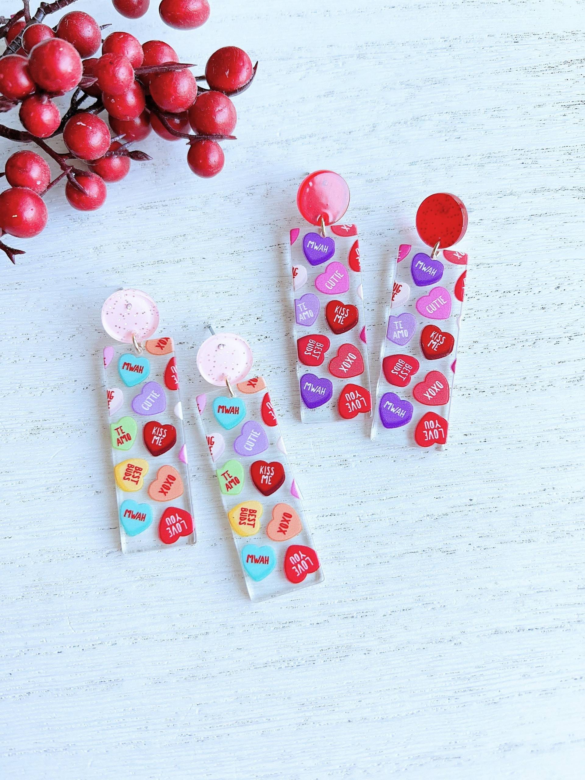 Multicolor Valentines Candy Conversation Bar Herz Ohrringe | Leichte Cutie Mwah Xoxo Valentinstag Baumeln Tropfen Geschenk Frau von MilysDesign