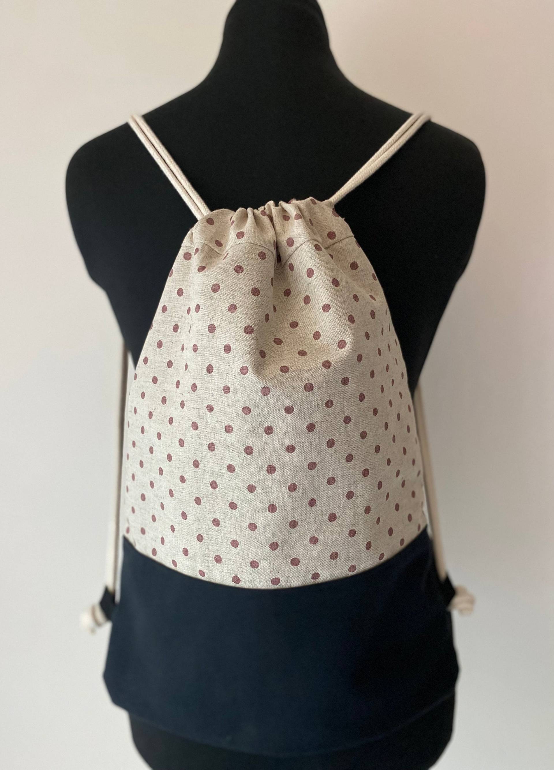 Dots Canvas Rucksack, Yoga Tasche, Turnbeutel, Strandtasche, Mit Reißverschluss von MimaBeba