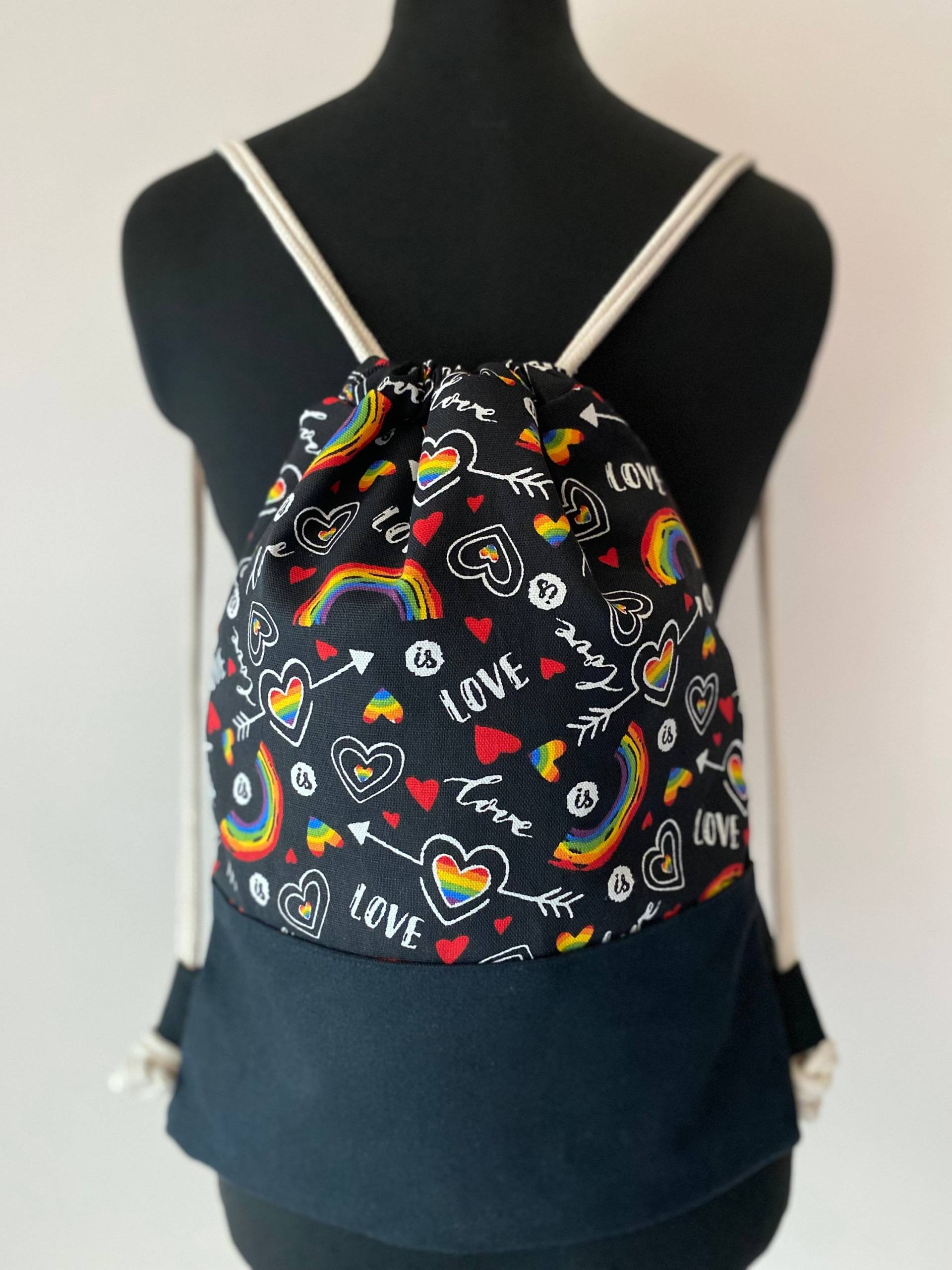 Pride Love Canvas Rucksack, Yoga Tasche, Turnbeutel, Strandtasche, Mit Reißverschluss von MimaBeba