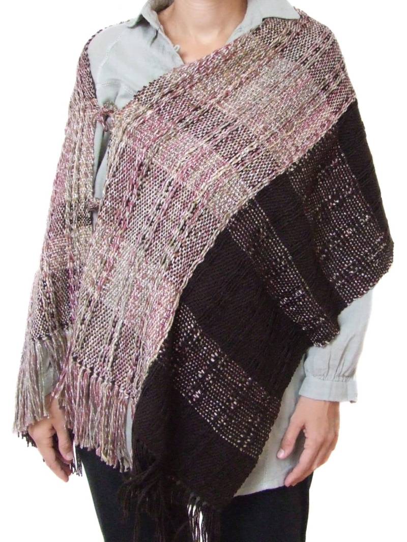 Handgewebter Poncho Schal Frauen Wolle Cape Große Brauner Wollschal Shrug Wollmantel Gewebt Wrap Herbst Winter von MimaHandwovens