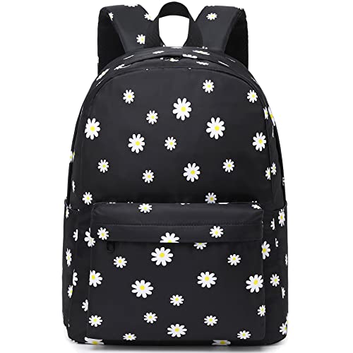 Mimfutu Blume Schwarz Schulrucksack Mädchen Rucksack Schule Kinder Schultasche Teenager Laptop Rucksack Damen von Mimfutu