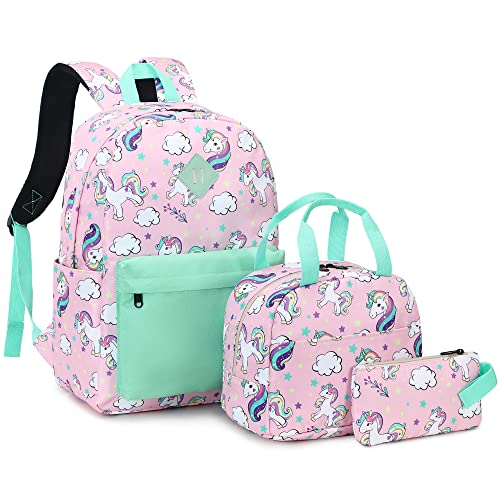 Mimfutu Einhorn Schulrucksack Mädchen Rucksack Schule Kinder Schultasche Teenager Schulranzen mit Lunch Tasche Federmäppchen von Mimfutu