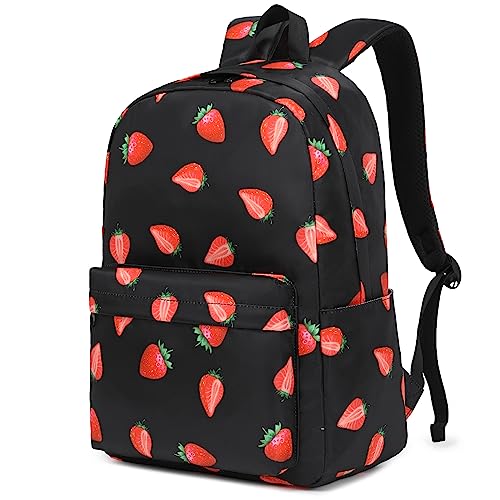 Mimfutu Erdbeere Schulrucksack Mädchen Rucksack Schule Kinder Schultasche Teenager Laptop Rucksack Damen von Mimfutu