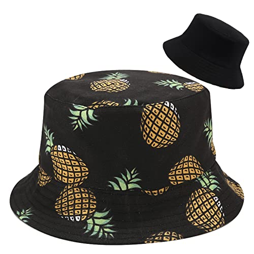 Mimfutu Fischerhut für Damen, Reversibel Sonnenhut Sommerhut Bucket Hut (Ananas Schwarz) von Mimfutu