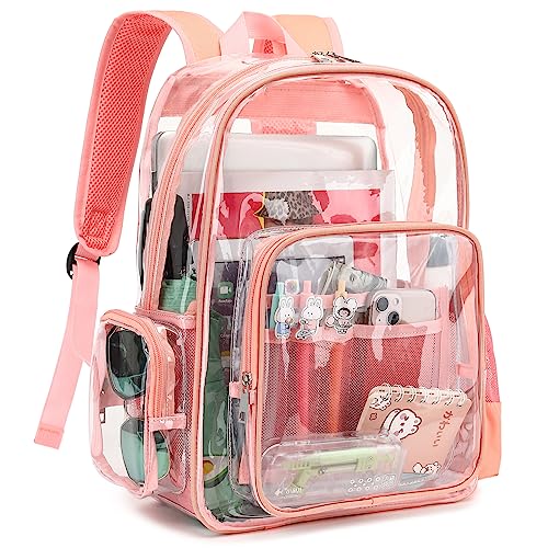 Mimfutu Heavy Duty Clear Backpack School Backpack, PVC Transparent Rucksäcke See Through Bookbag für Mädchen Jungen Frauen Männer (Rosa) von Mimfutu